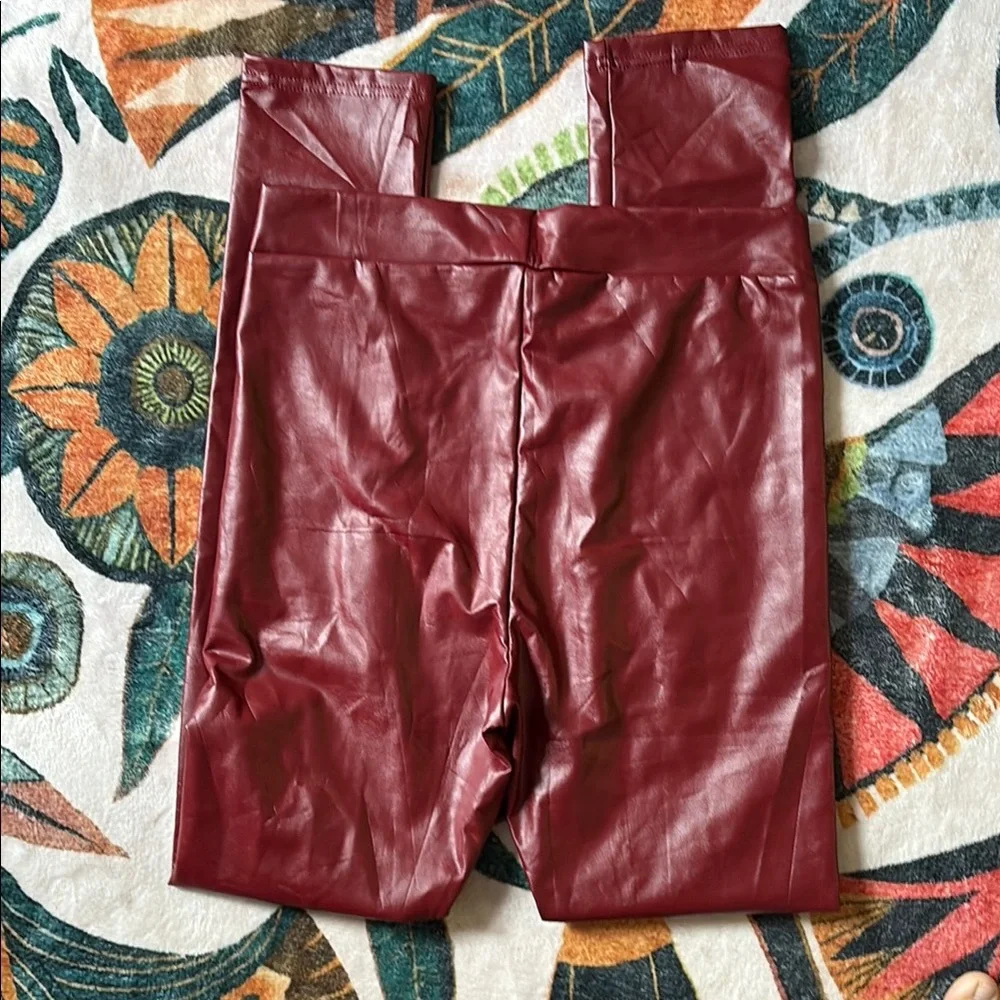 Burgundy Vegan Leather Leggings - Picture 5 of 5